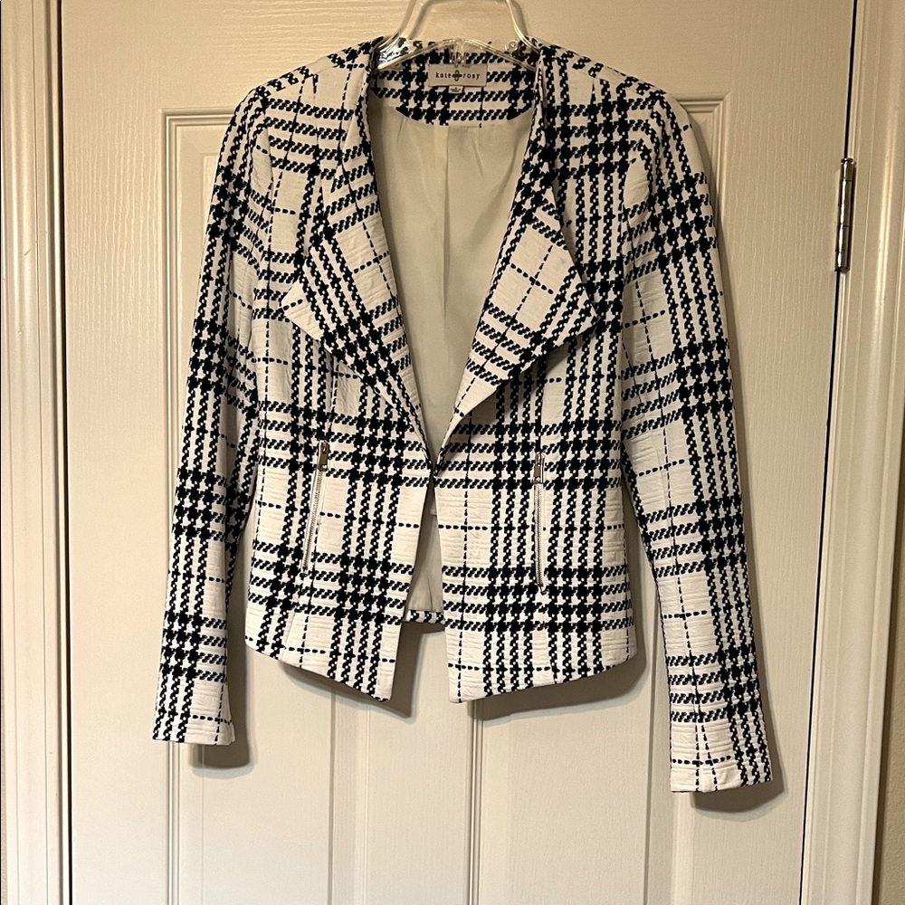 Stylish Black and Cream Plaid Jacket